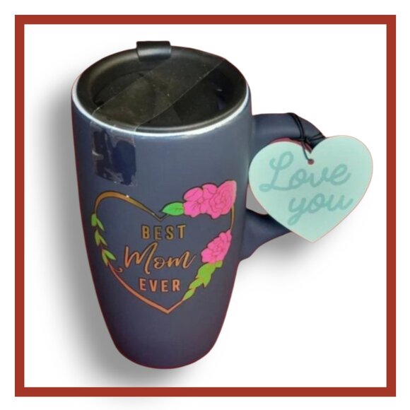 Best Mom Ever Navy Blue Travel Tumbler with a Metallic Gold Design - Picture 1 of 7